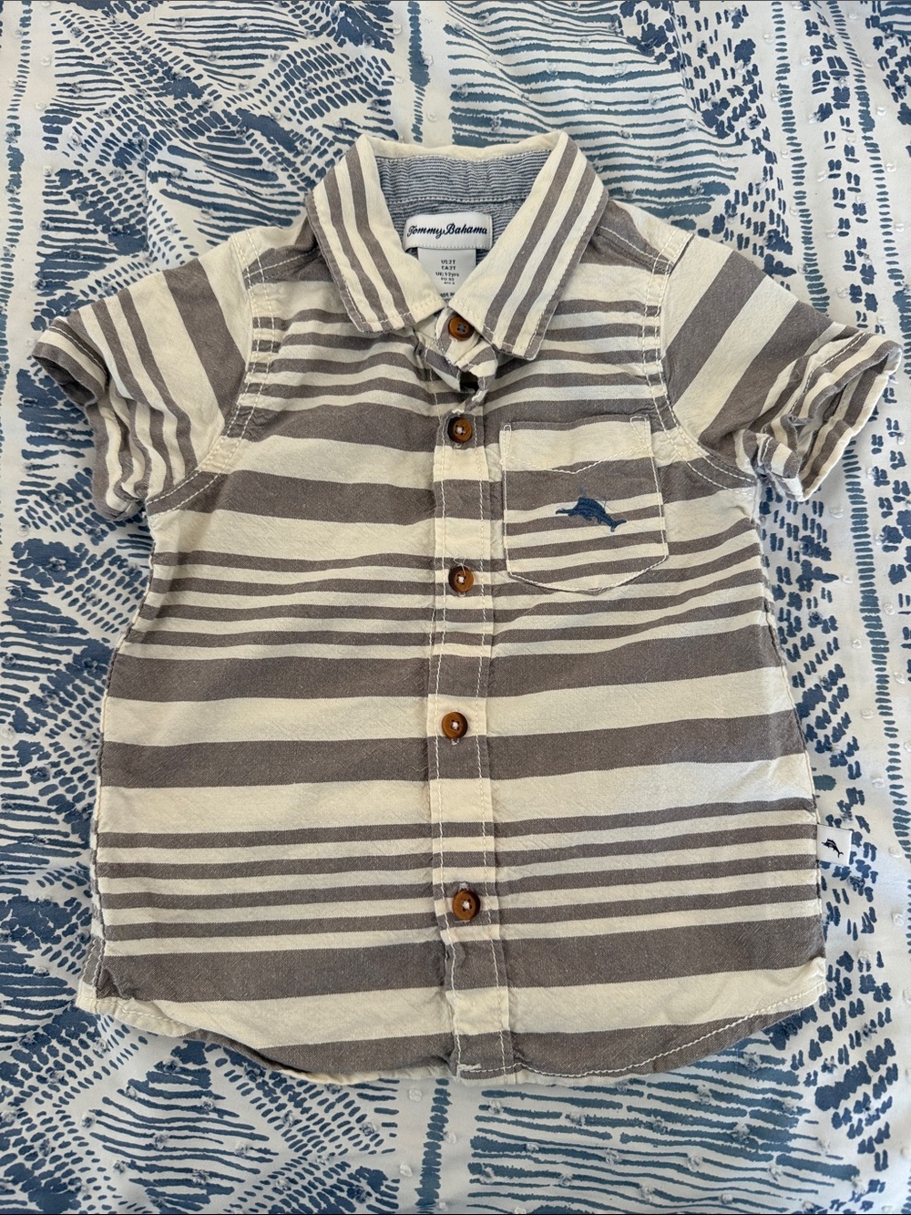 Tommy Bahama Toddler Striped Button-Down Shirt in Cream and Gray